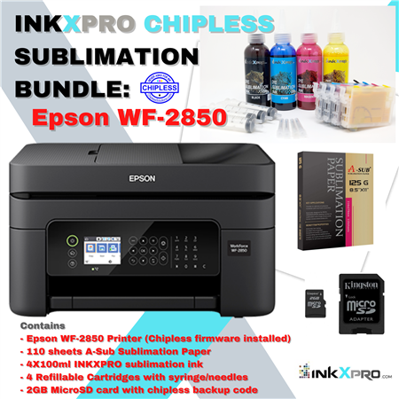 Epson WF-2850 CHIPLESS Sublimation Printer Bundle